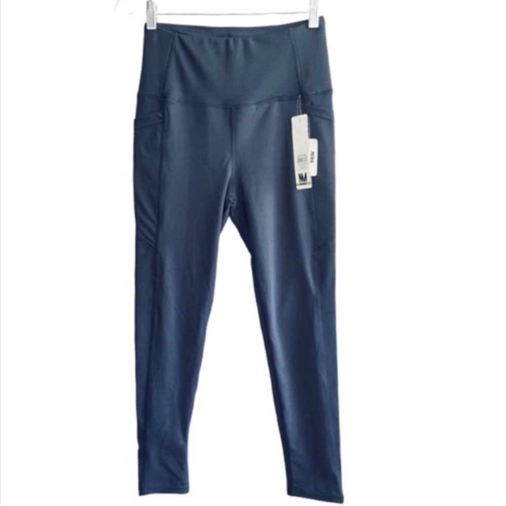NEW Nicole Miller Sport Athletic Leggings Media Pocket Blue Size M